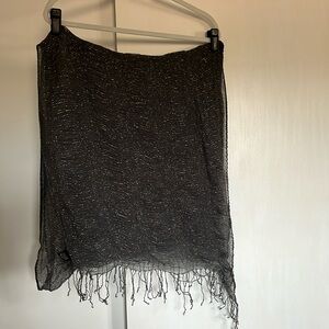 Long gray scarf or wrap with metallic thread woven in | 88x20